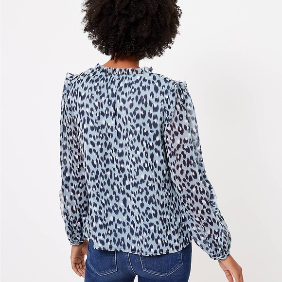 Loft Petite Leopard Print Ruffle Sleeve Blouse size MP - Picture 2 of 12